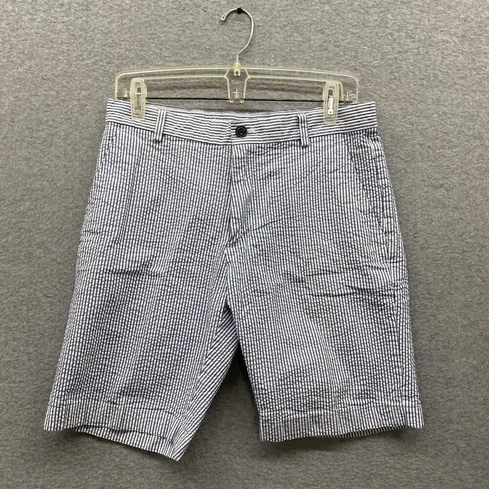 Brooks Brothers Red Fleece Seersucker Shorts Men 32 Blue White Stripe Preppy